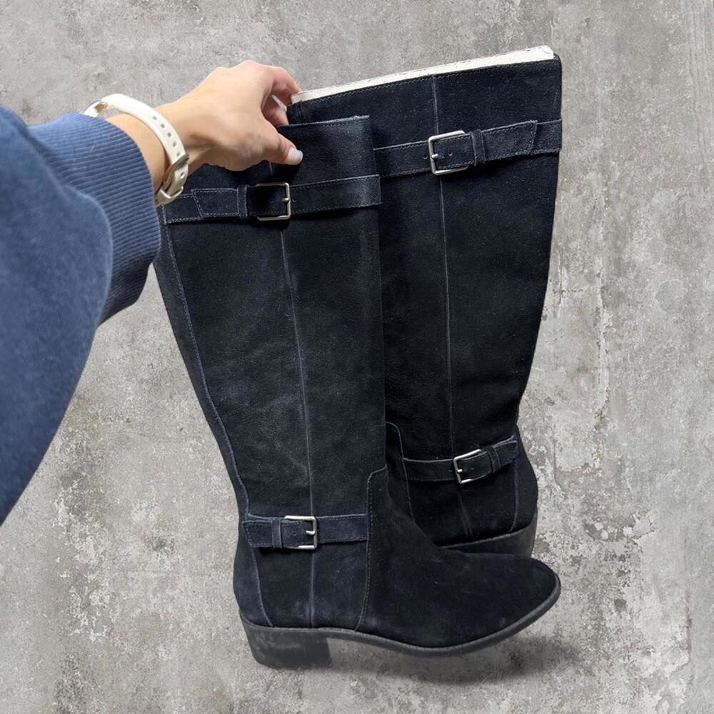 Vintage suede Cole Hans black boots with double buckle